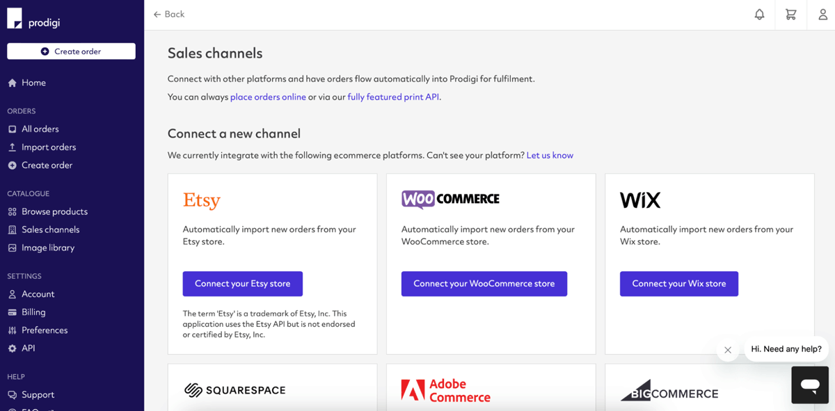 Connecting to a ecommerce platform with Prodigi