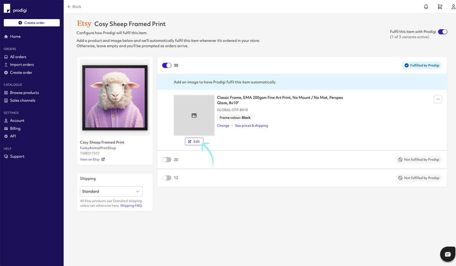 Edit button for sales channel product