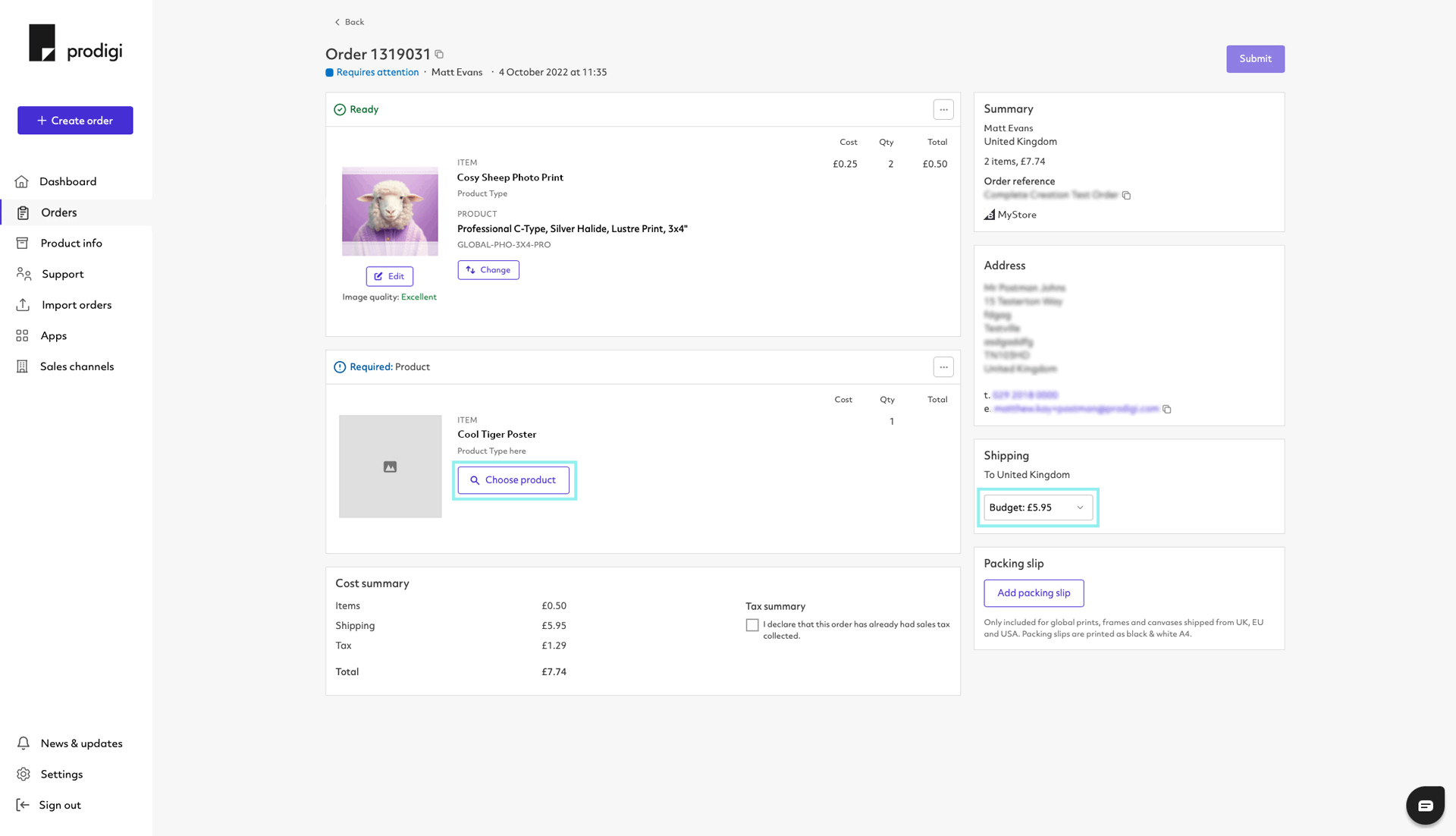 Review or personalise your BigCommerce order, step 3