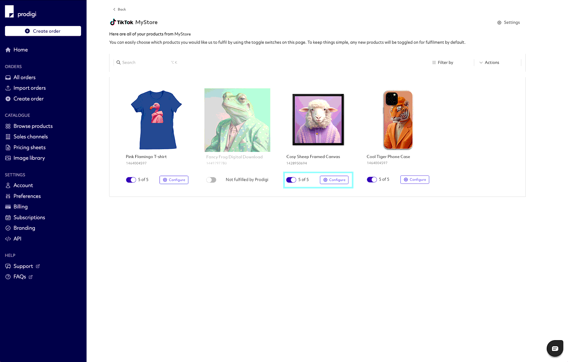 Prodigi TikTok product configuration step 1