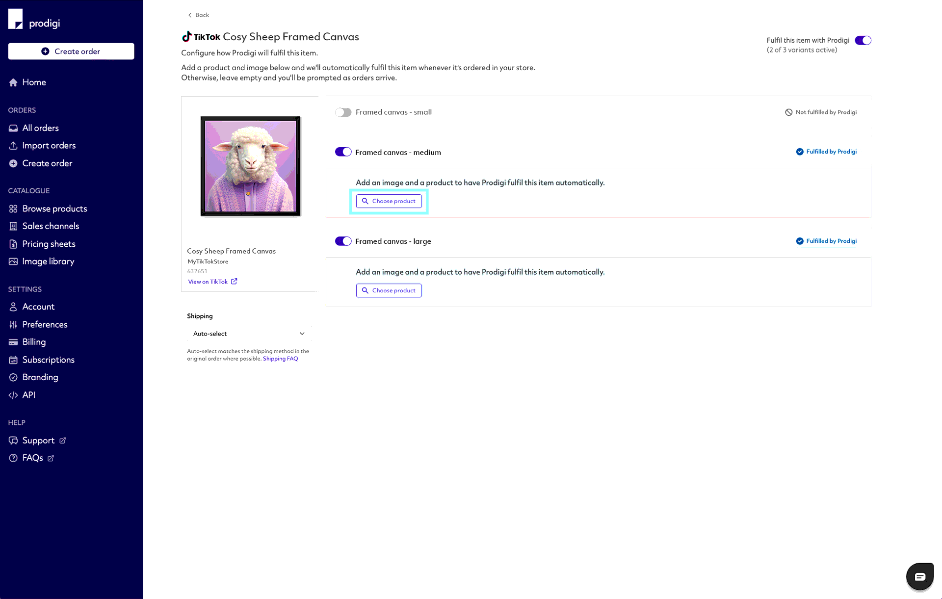 Prodigi TikTok product configuration step 2