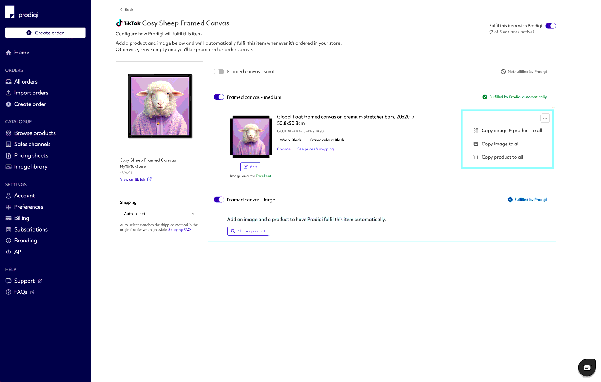 Prodigi TikTok product configuration step 6